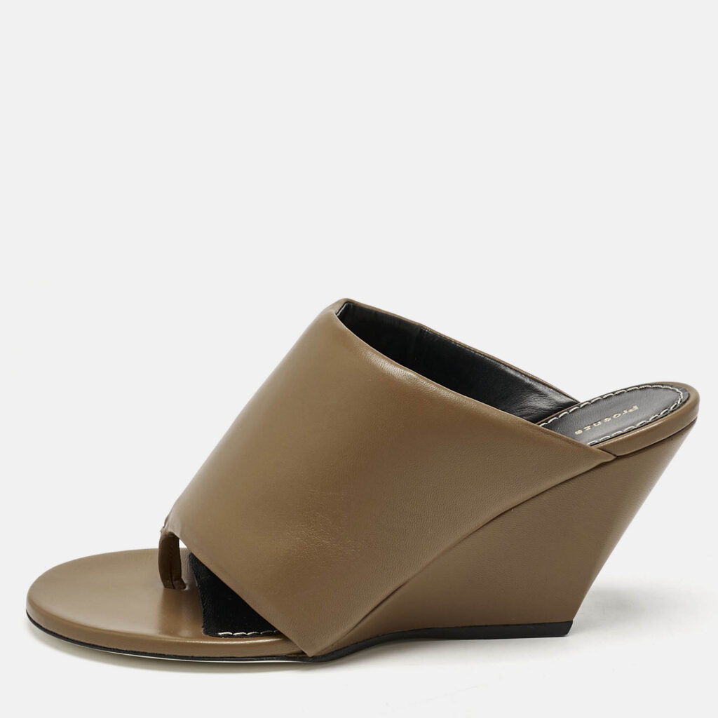 luxury-women-proenza-schouler-new-shoes-p1170328-010 Proenza Schouler Brown Leather Slant Wedge Tong Sandals Size 37.5