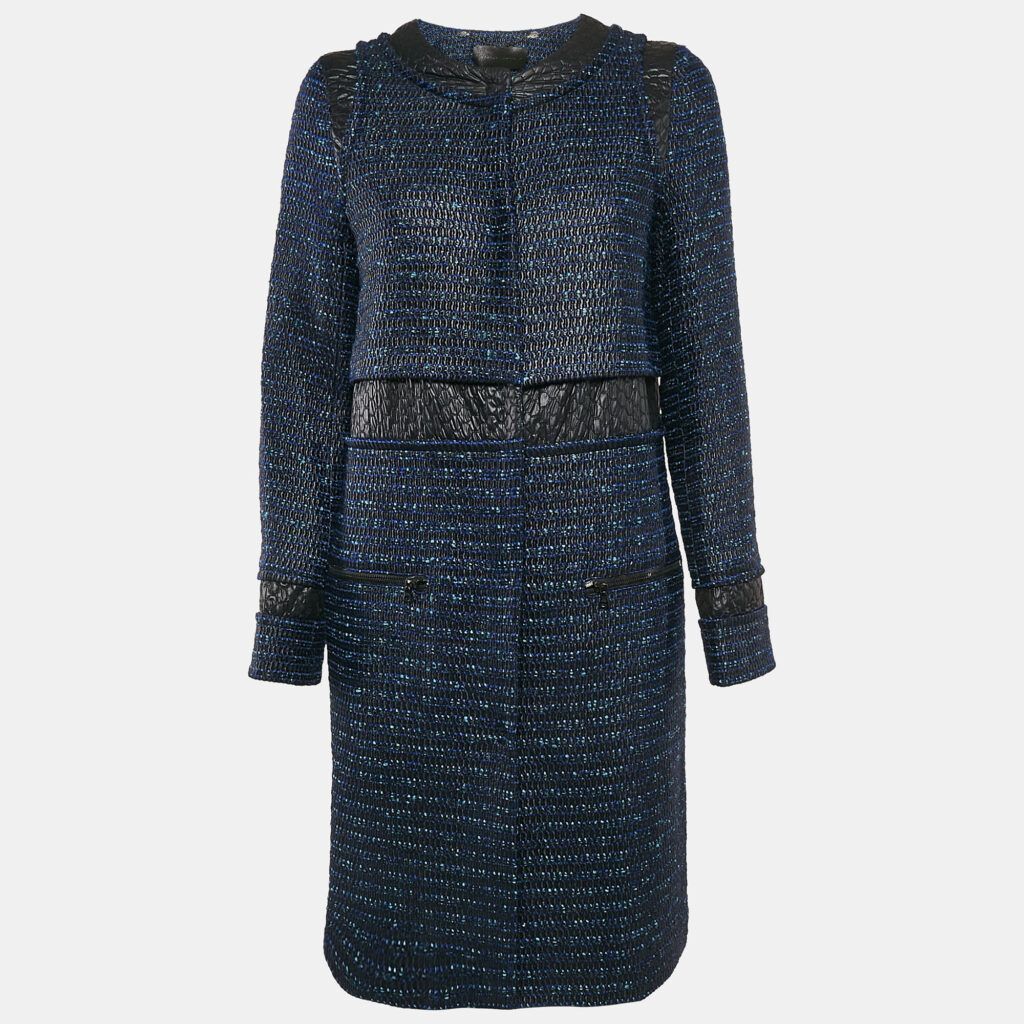 luxury-women-proenza-schouler-used-clothes-p1094435-004 Proenza Schouler Blue/Black Tweed Button Front Long Coat M