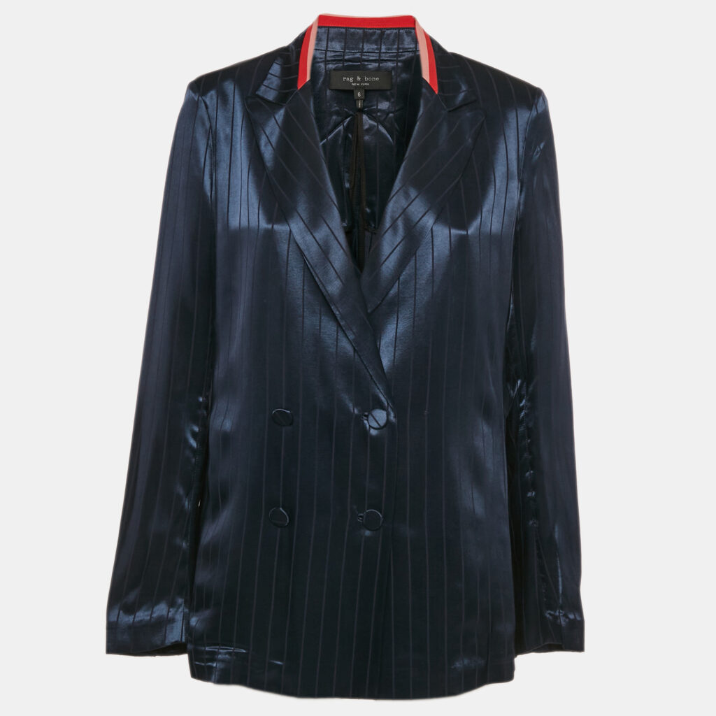 luxury-women-rag-bone-used-clothes-p1101160-001 Rag & Bone Navy Blue Striped Satin Double Breasted Blazer M