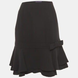 Ralph Lauren Collection Black Silk Bow Detail Ruffled Short Skirt L