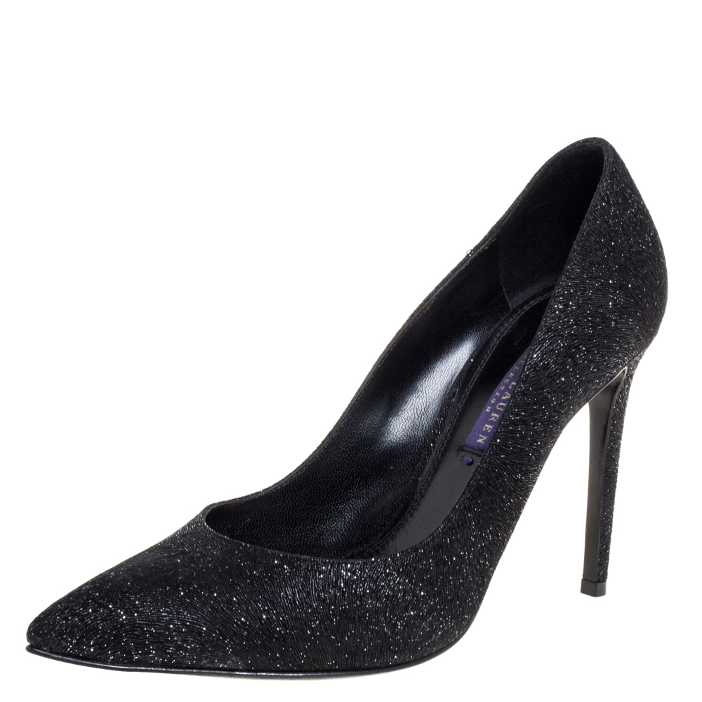 luxury-women-ralph-lauren-collection-used-shoes-p372971-004 Ralph Lauren Black Glitter Pointed Toe Pumps Size 37