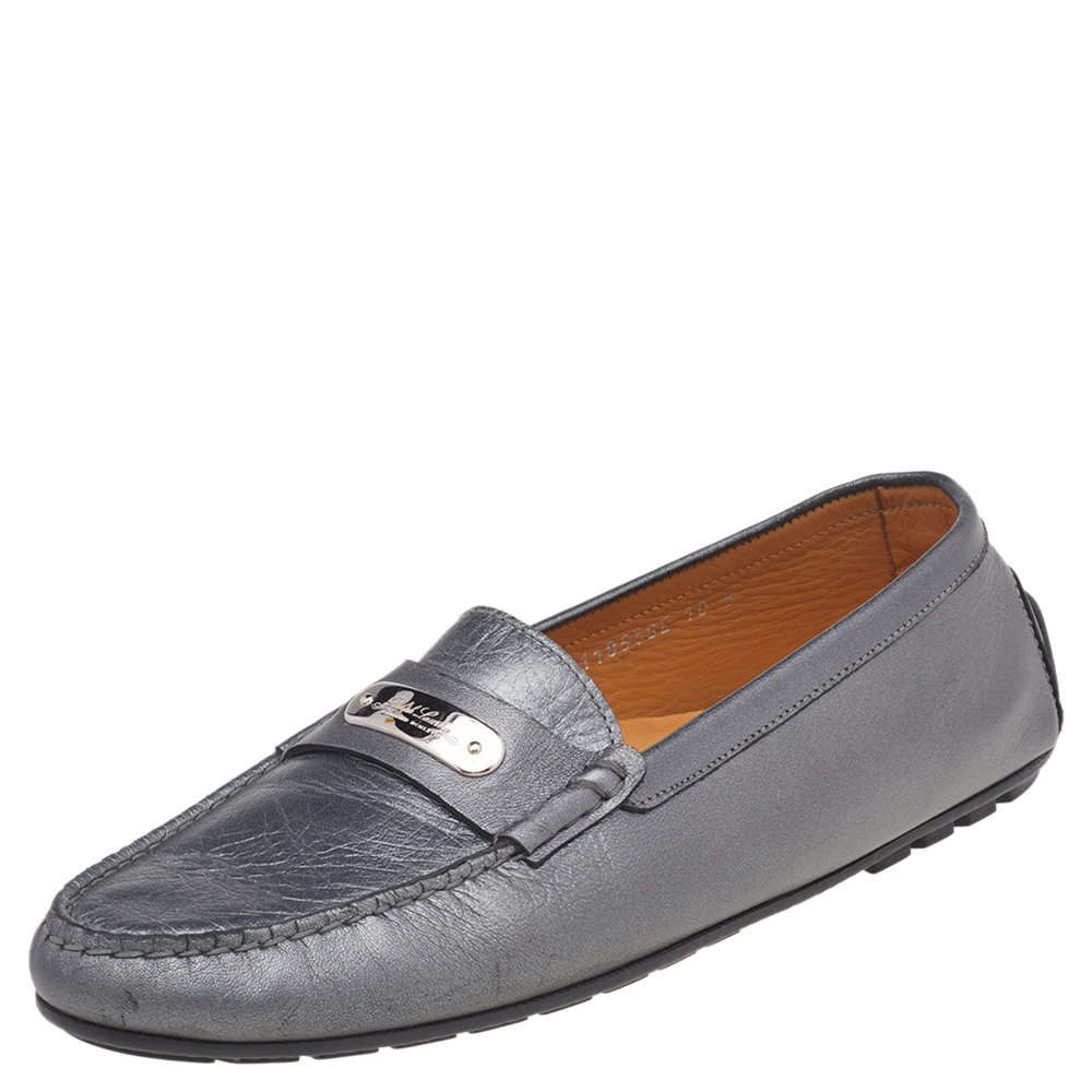 luxury-women-ralph-lauren-collection-used-shoes-p517174-004-1 Ralph Lauren Collection Metallic Grey Leather Slip On Loafers Size 40