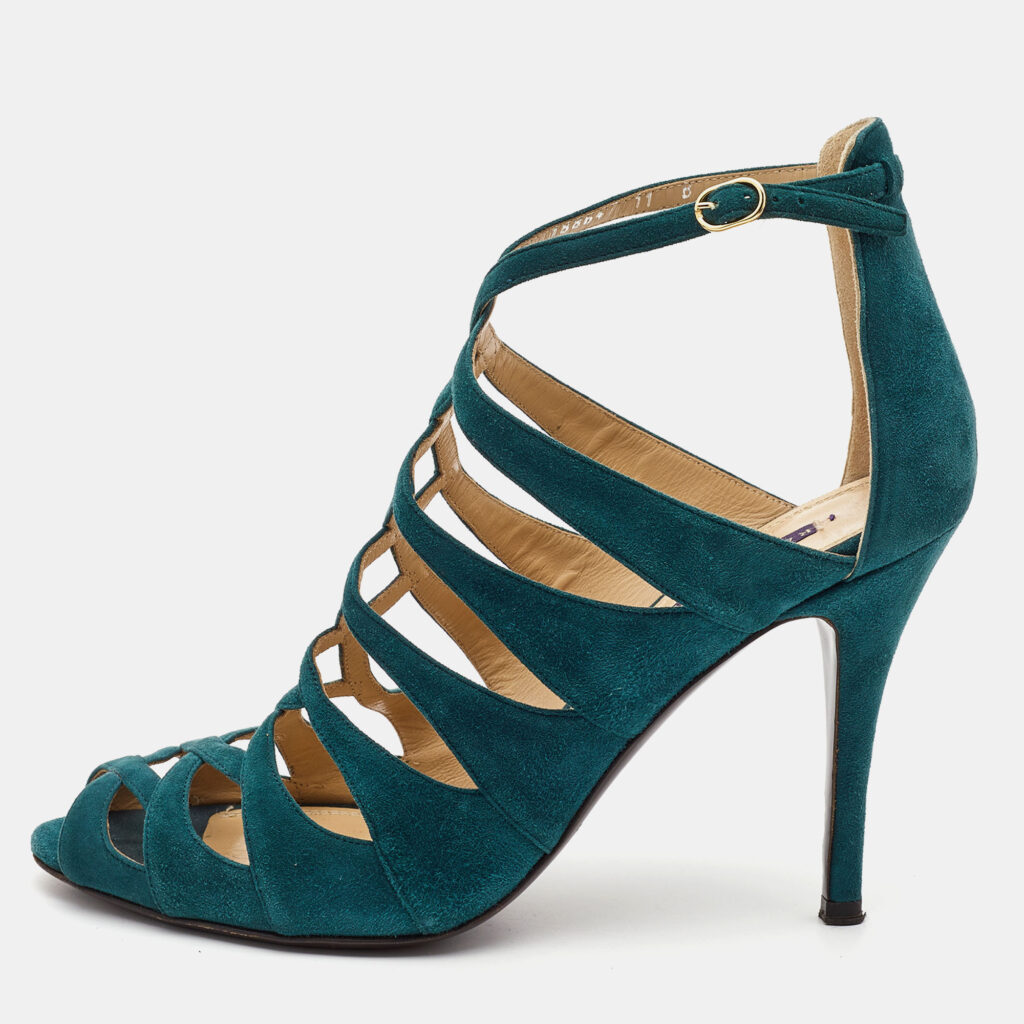 luxury-women-ralph-lauren-collection-used-shoes-p925784-010 Ralph Lauren Collection Green Suede Ankle Strap Sandals Size 41.5