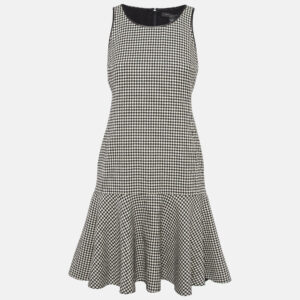Ralph Lauren Black/White Houndstooth Wool Flounce Mini Dress S