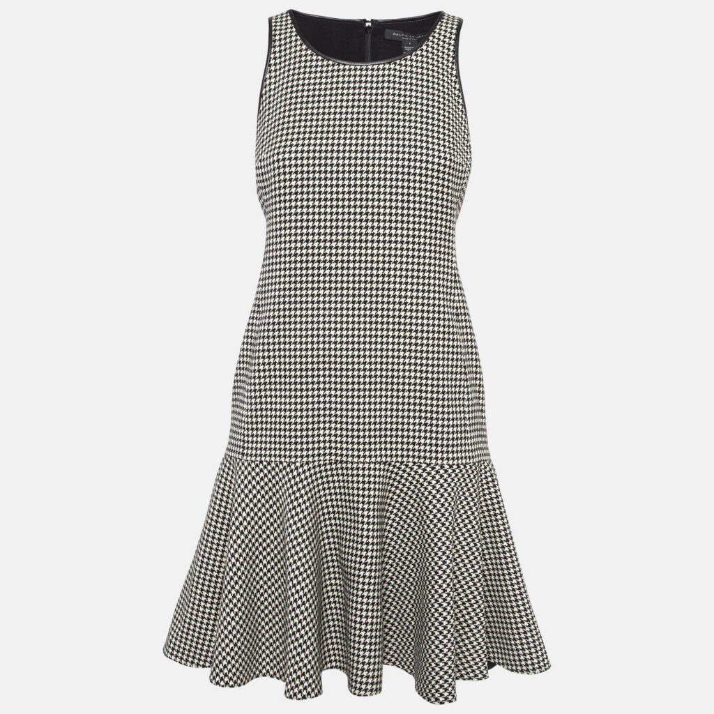 luxury-women-ralph-lauren-new-clothes-p1042096-001 Ralph Lauren Black/White Houndstooth Wool Flounce Mini Dress S