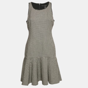 Ralph Lauren Black/White Houndstooth Wool Flounce Mini Dress M