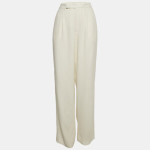Ralph Lauren Purple Label Off-White Crepe Contrast Trim Straight Leg Trousers M