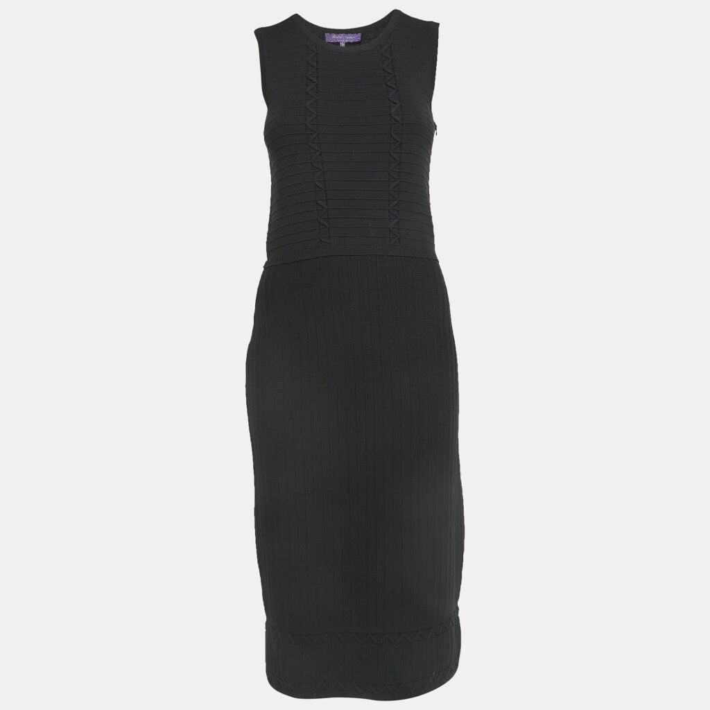 luxury-women-ralph-lauren-purple-label-used-clothes-p933245-005 Ralph Lauren Purple Label Black Stripe Knit Sleeveless Midi Dress S