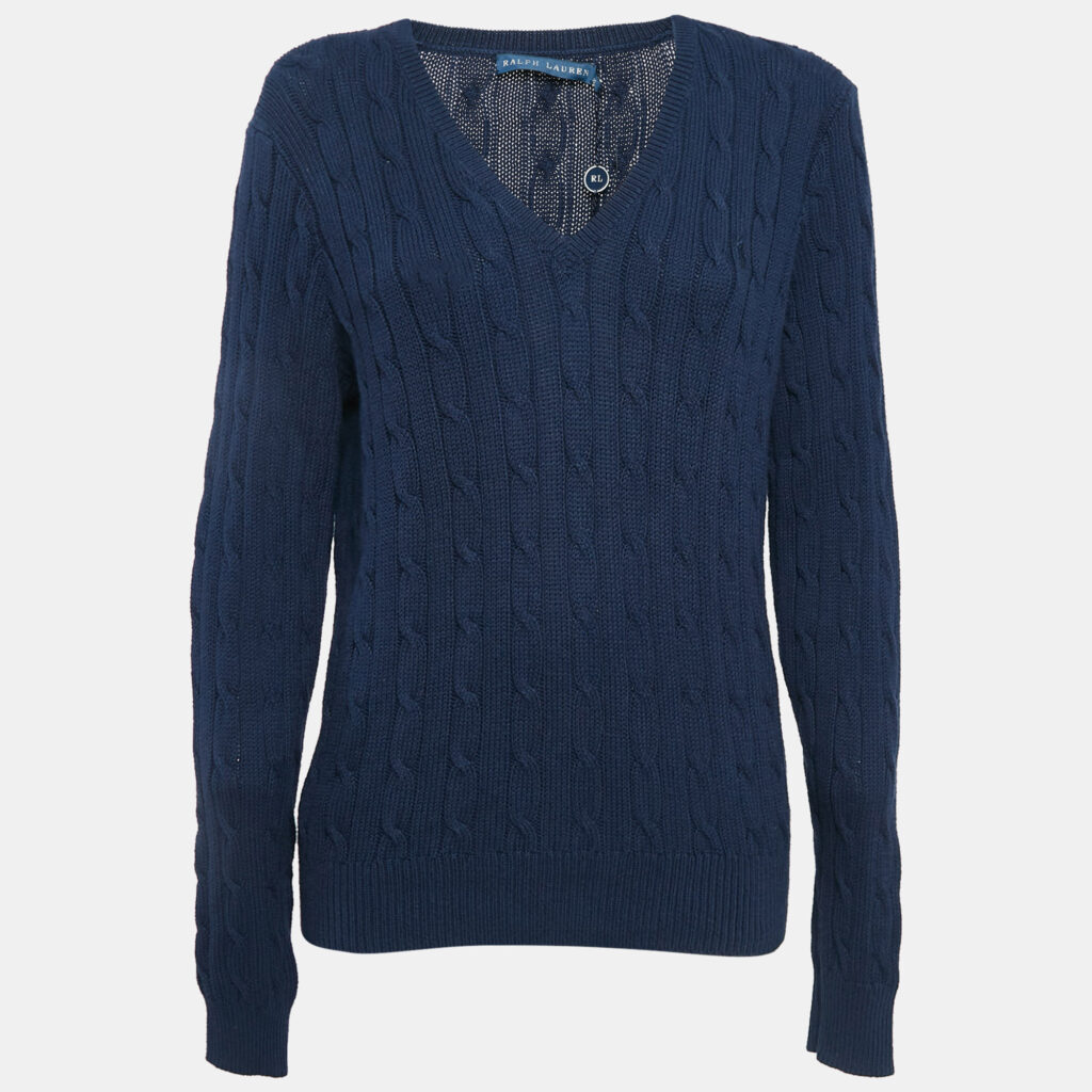 Ralph Lauren Hunter Navy Blue Cable Knit Sweater XL