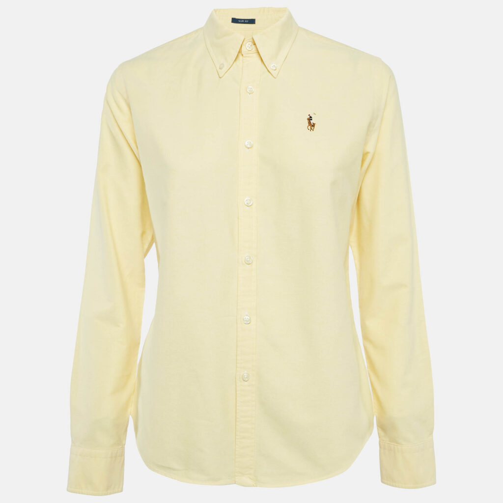 Ralph Lauren Yellow Cotton Slim Fit Button Front Shirt M