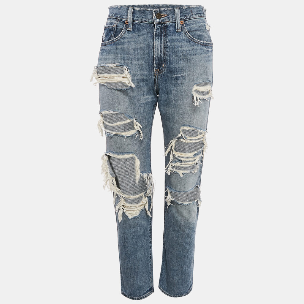 Ralph Lauren Blue Distressed Denim Low Waist Jeans M 33"