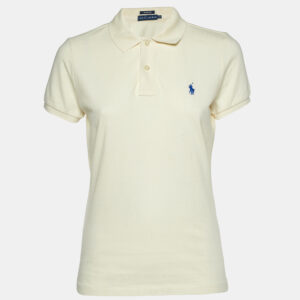 Ralph Lauren Cream Cotton Pique Polo T-Shirt L