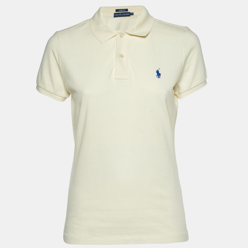 luxury-women-ralph-lauren-used-clothes-p1101972-005 Ralph Lauren Cream Cotton Pique Polo T-Shirt L