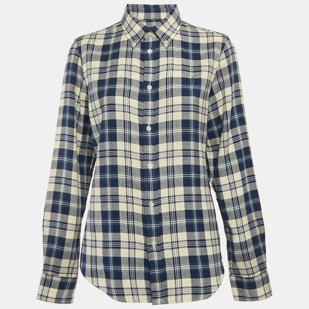 luxury-women-ralph-lauren-used-clothes-p1109028-003 Ralph Lauren Blue Tartan Checks Cotton Classic Fit Shirt L