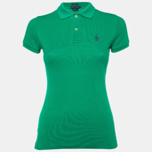 Ralph Lauren Green Logo Embroidered Cotton Skinny Polo T-Shirt XS