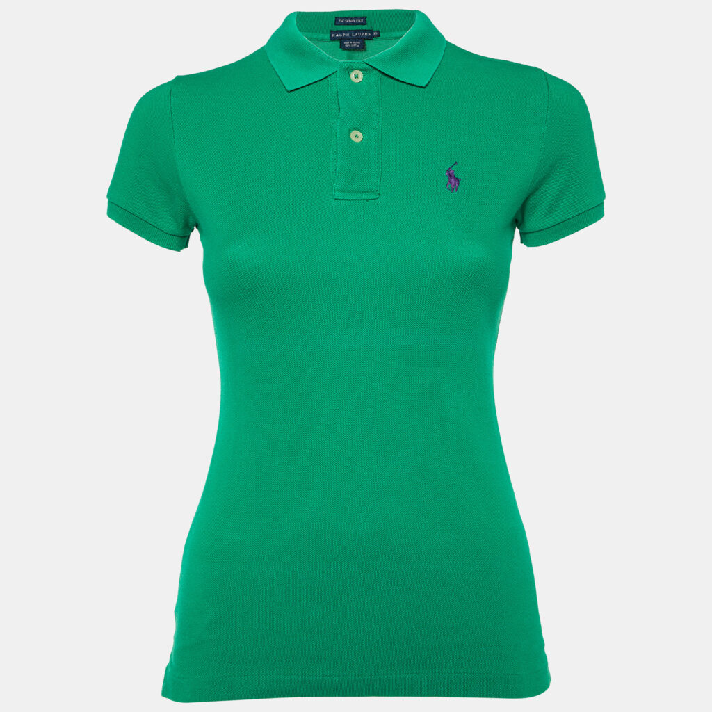 luxury-women-ralph-lauren-used-clothes-p1122040-001 Ralph Lauren Green Logo Embroidered Cotton Skinny Polo T-Shirt XS