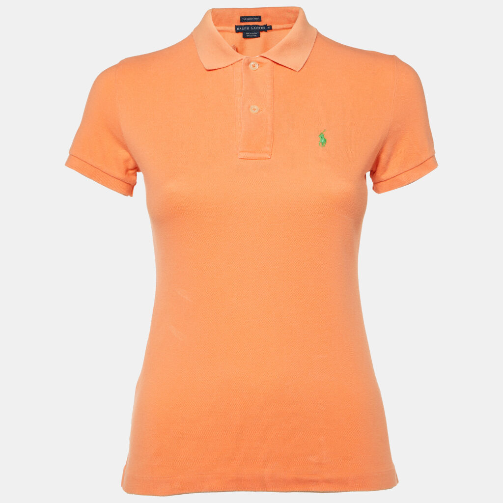 luxury-women-ralph-lauren-used-clothes-p1122055-002 Ralph Lauren Orange Logo Embroidered Cotton Skinny Polo T-Shirt XS