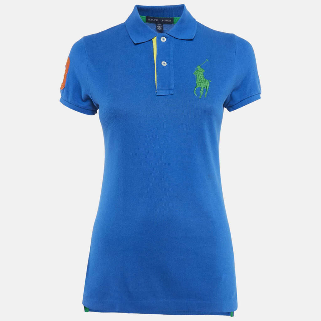 luxury-women-ralph-lauren-used-clothes-p1124031-001 Ralph Lauren Blue Logo Embroidered Cotton Pique Polo T-Shirt S
