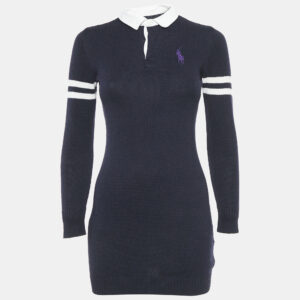 Ralph Lauren Navy Blue Cotton Knit Polo Sweater Dress L