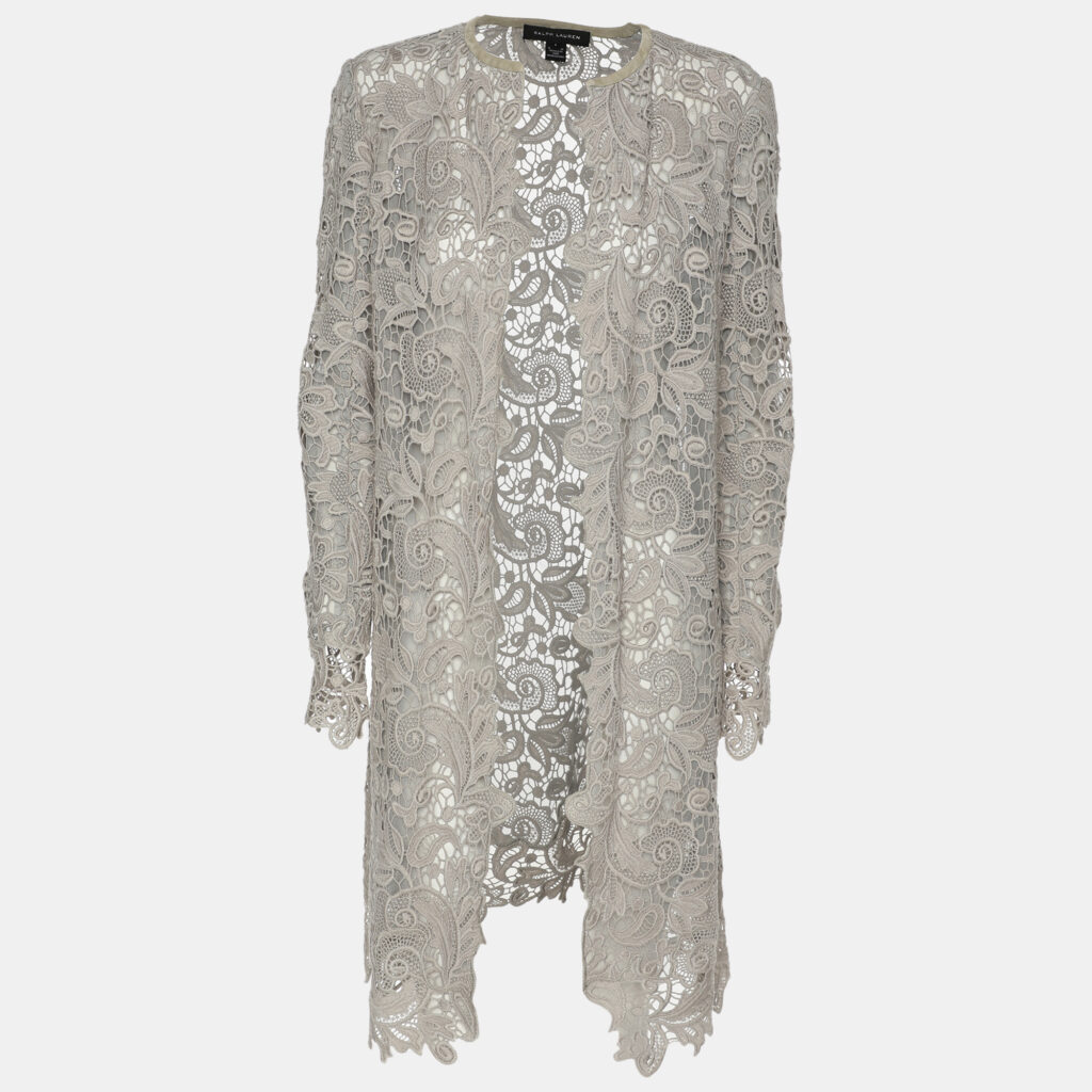 Ralph Lauren Grey Lace Front Open Long Shrug S