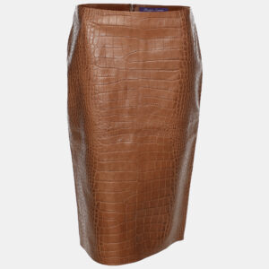 Ralph Lauren Brown Croc Embossed Leather Skirt S