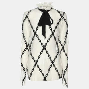Philosophy Di Lorenzo Serafini White/Black Lace Chain Link Embroidered Tops S