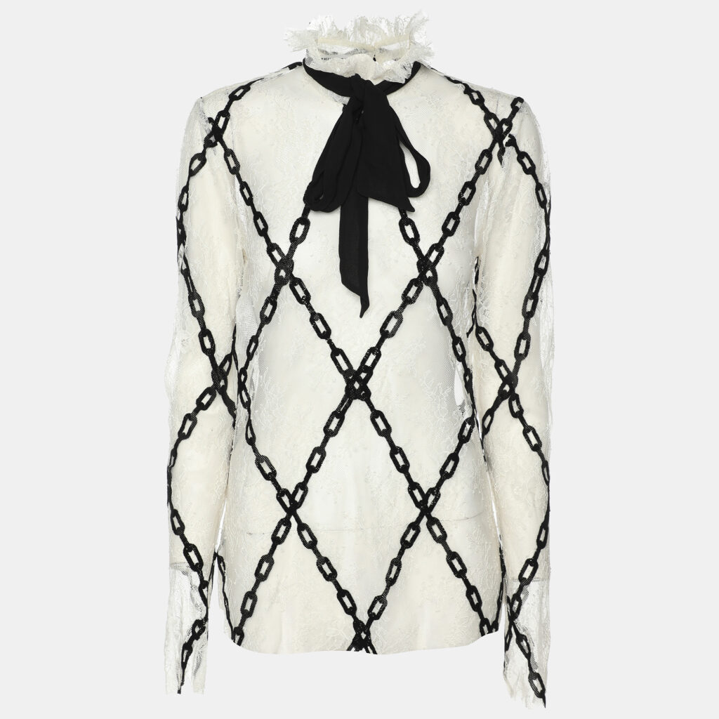luxury-women-ralph-lauren-used-clothes-p1147428-002 Philosophy Di Lorenzo Serafini White/Black Lace Chain Link Embroidered Tops S