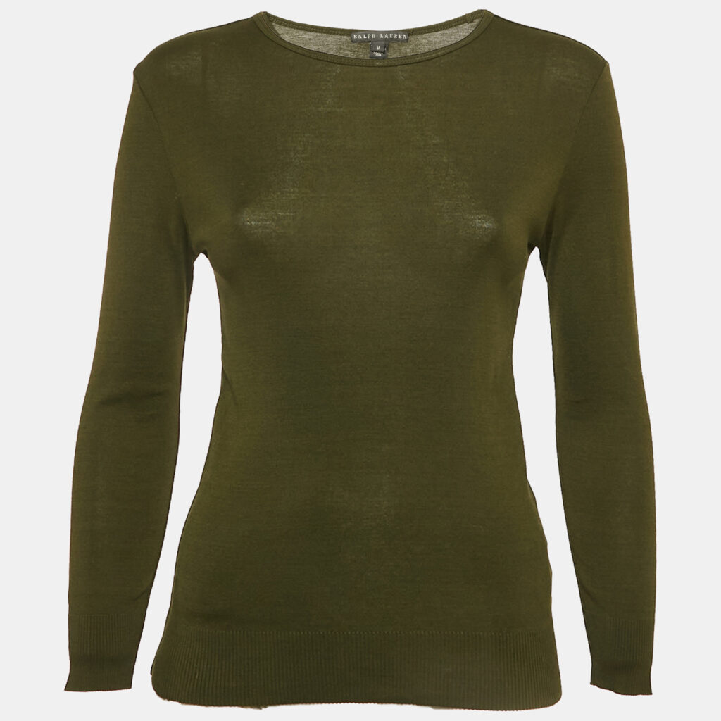 Ralph Lauren Olive Green Cotton Knit Long Sleeve T-Shirt M
