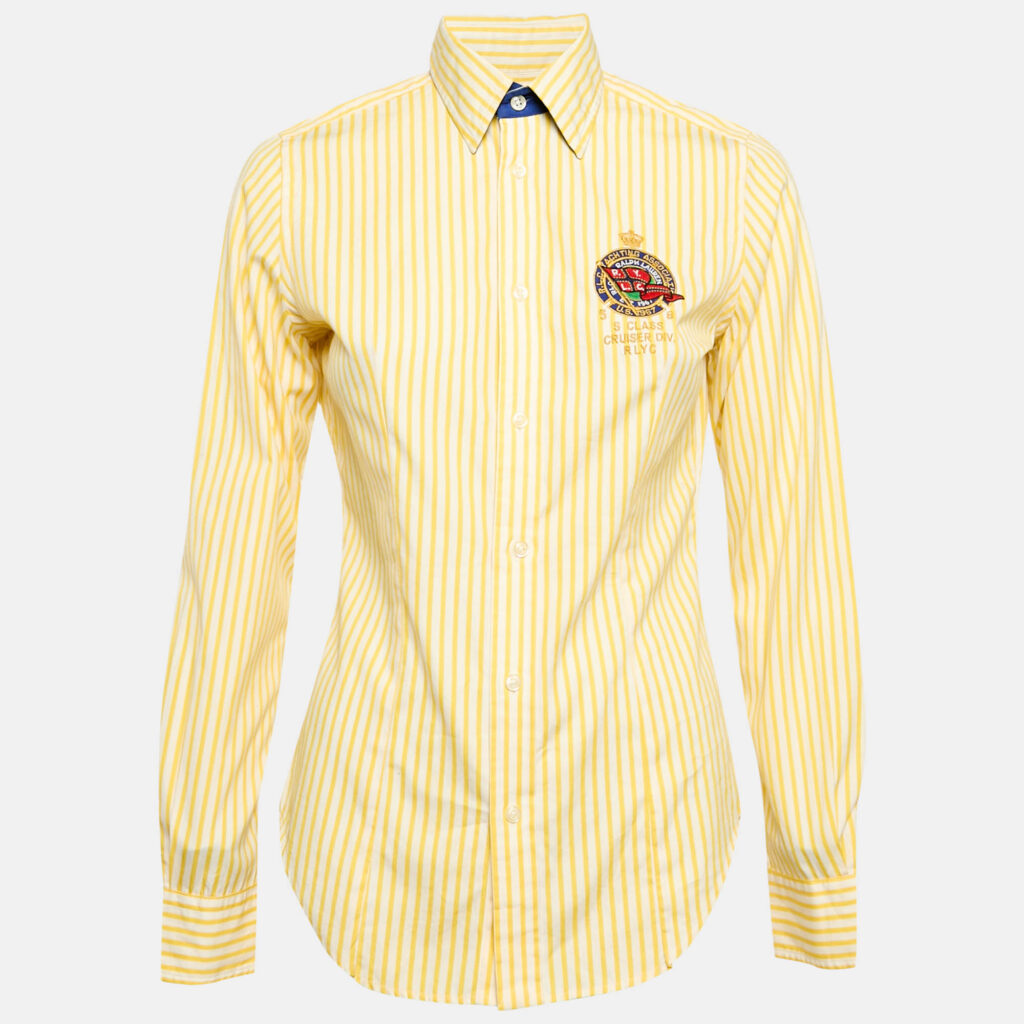 luxury-women-ralph-lauren-used-clothes-p1153200-001 Ralph Lauren Yellow Striped Cotton Badge Applique Shirt M
