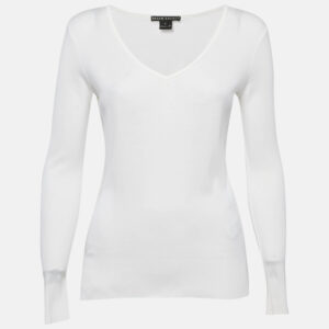 Ralph Lauren White Cotton Knit V-Neck Sweatshirt S