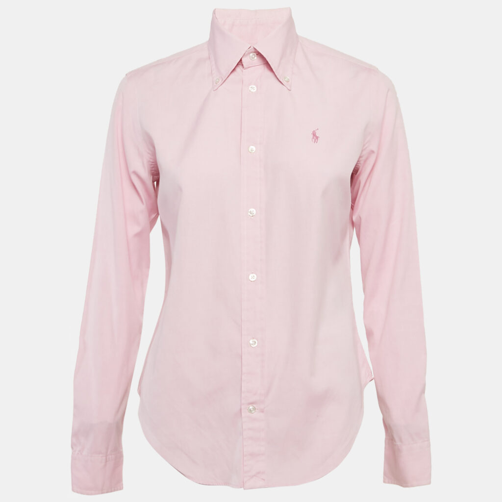 Ralph Lauren Pink Cotton Button Front Super Slim Fit L