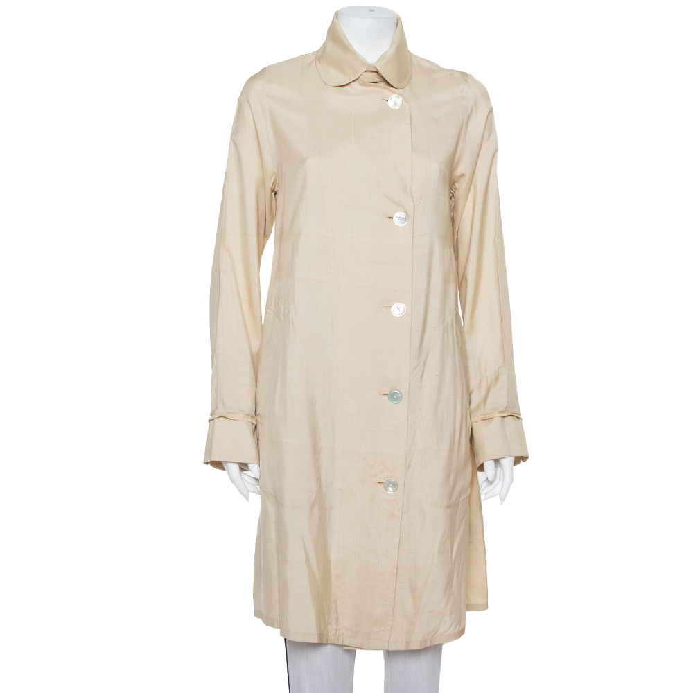 luxury-women-ralph-lauren-used-clothes-p393102-001 Ralph Lauren Beige Silk Button Front Lightweight Coat S