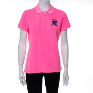 Ralph Lauren Neon Pink Cotton Pique Skinny Polo T-Shirt L