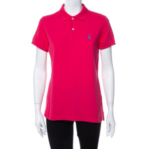 Ralph Lauren Pink Cotton Pique Skinny Polo T-Shirt L