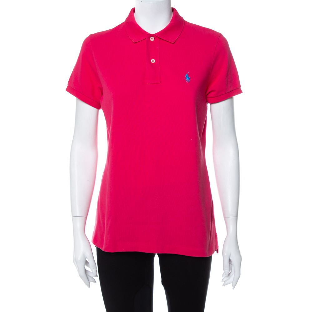 luxury-women-ralph-lauren-used-clothes-p410997-001 Ralph Lauren Pink Cotton Pique Skinny Polo T-Shirt L