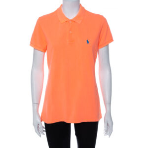 Ralph Lauren Neon Orange Cotton Pique Skinny Polo T-Shirt L