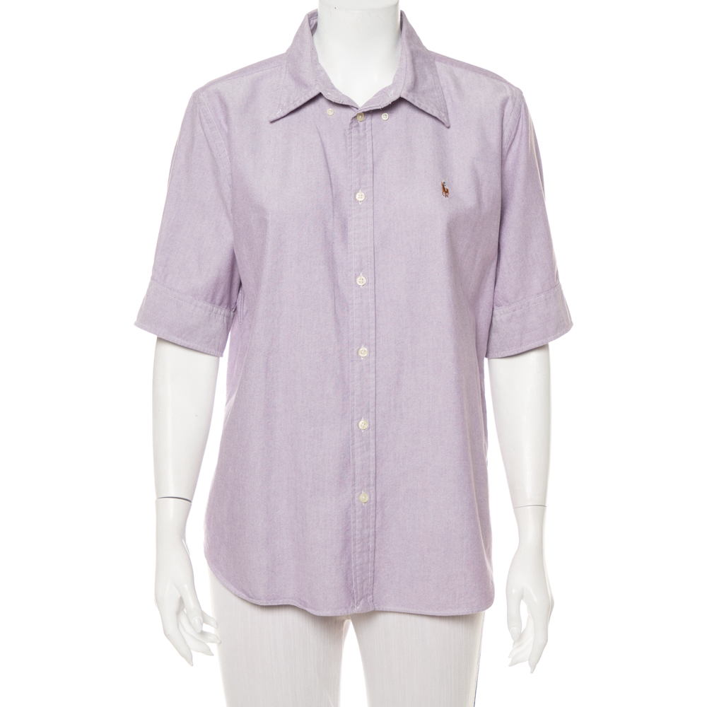 luxury-women-ralph-lauren-used-clothes-p411235-003 Ralph Lauren Purple Cotton Short Sleeve Button Front Shirt XL
