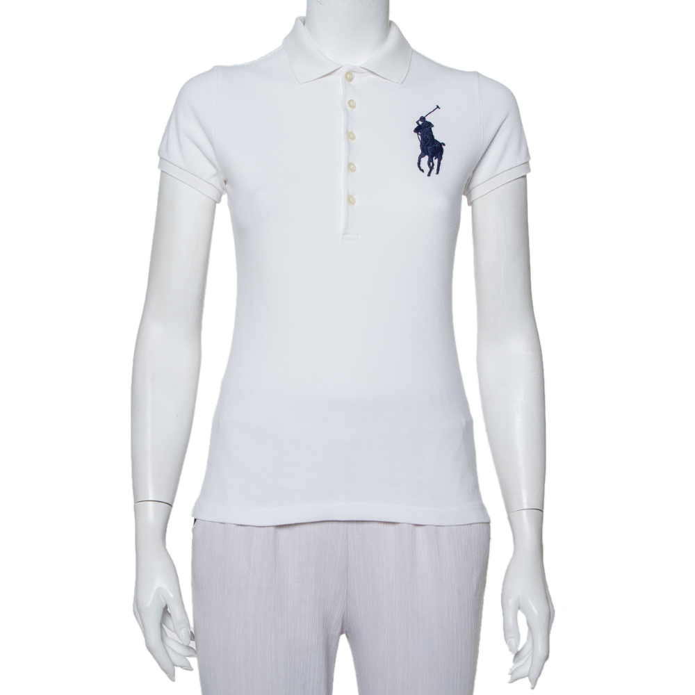 luxury-women-ralph-lauren-used-clothes-p415165-005 Ralph Lauren White Cotton Pique Skinny Polo T-Shirt S