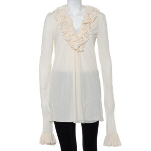 Ralph Lauren Cream Cotton Long Sleeve Ruffled Tunic M