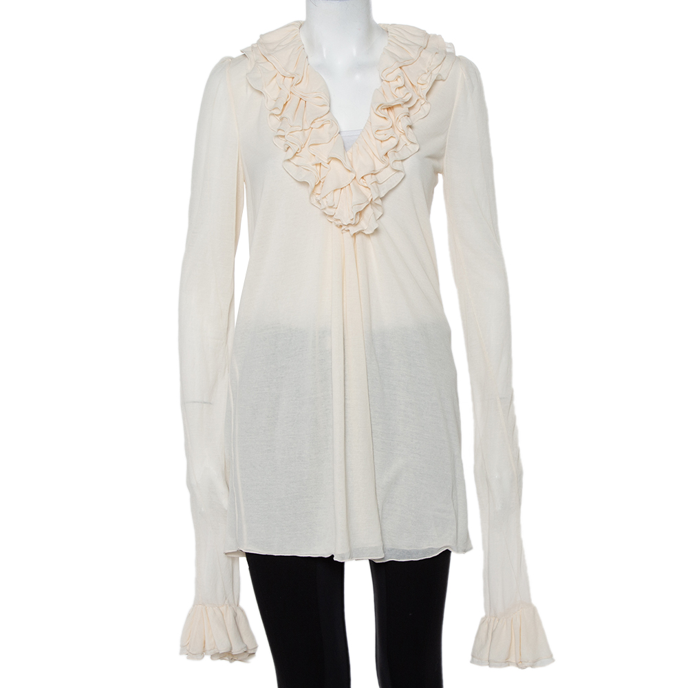 luxury-women-ralph-lauren-used-clothes-p444273-001 Ralph Lauren Cream Cotton Long Sleeve Ruffled Tunic M