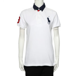 Ralph Lauren White Cotton Pique Contrast Collar Detail Polo T-Shirt L