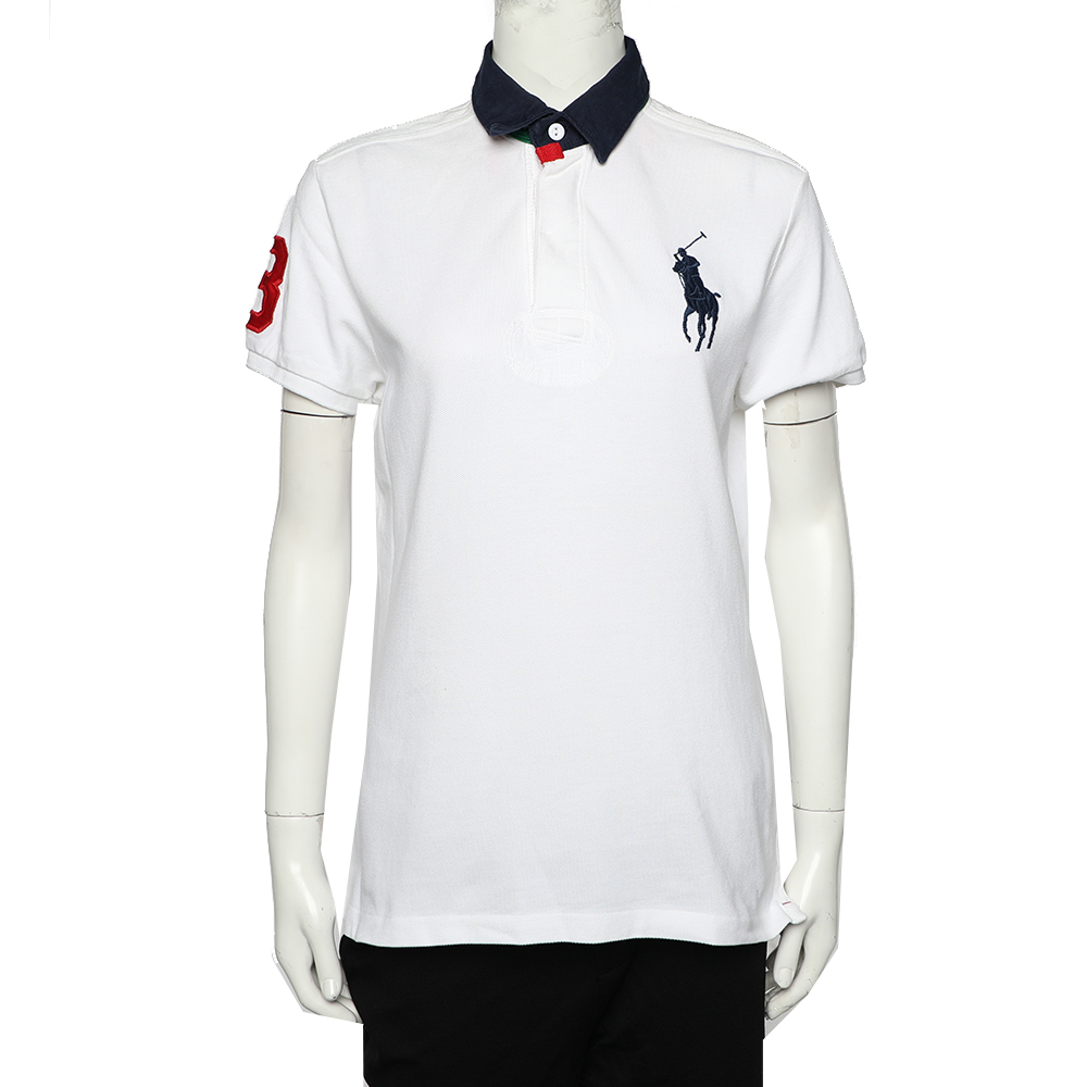 luxury-women-ralph-lauren-used-clothes-p473144-004 Ralph Lauren White Cotton Pique Contrast Collar Detail Polo T-Shirt L
