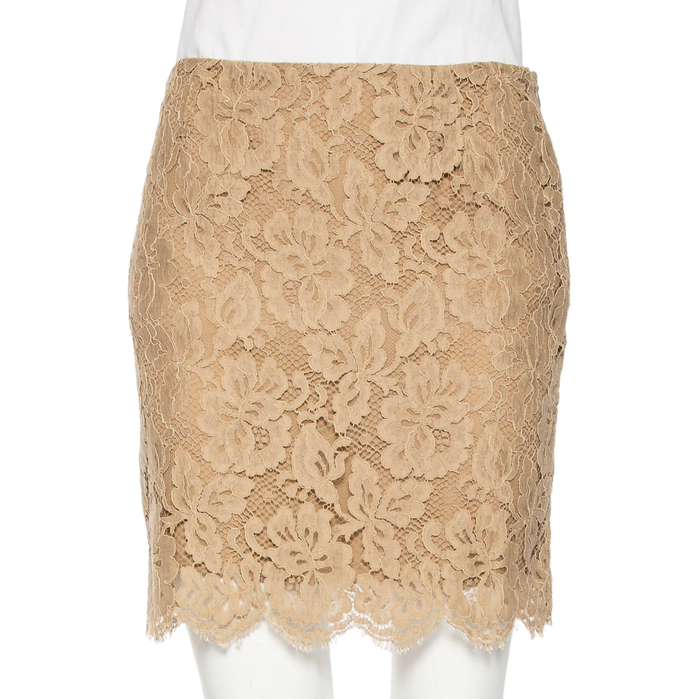 luxury-women-ralph-lauren-used-clothes-p482949-008 Ralph Lauren Beige Floral Lace Scallop Hem Mini Skirt M