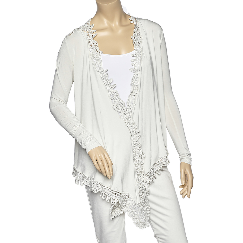 luxury-women-ralph-lauren-used-clothes-p541462-002-2 Ralph Lauren Cream Stretch Jersey Crochet Trim Long Sleeve Shrug M