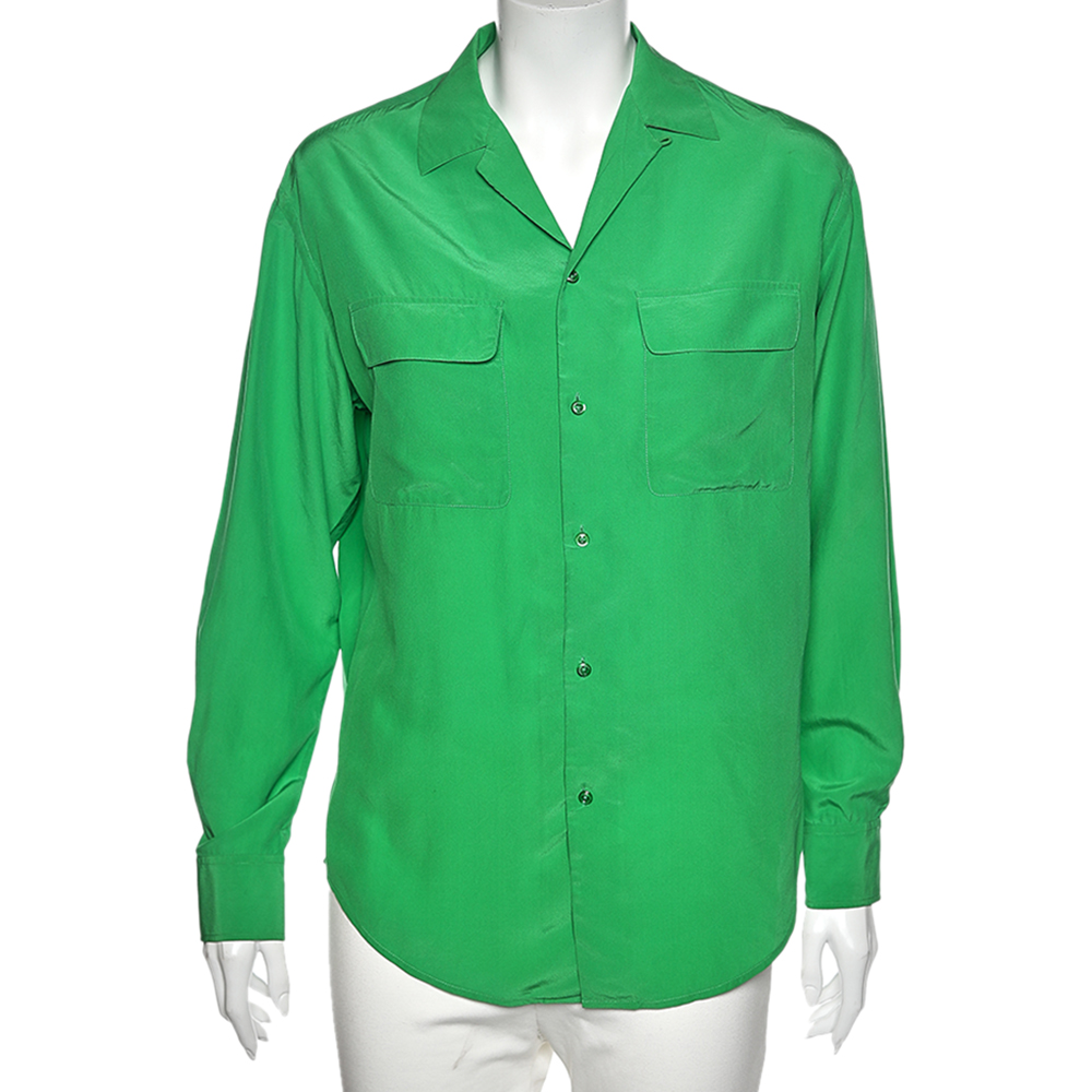 luxury-women-ralph-lauren-used-clothes-p565260-007-2 Ralph Lauren Green Silk Pocketed Button Front Shirt M