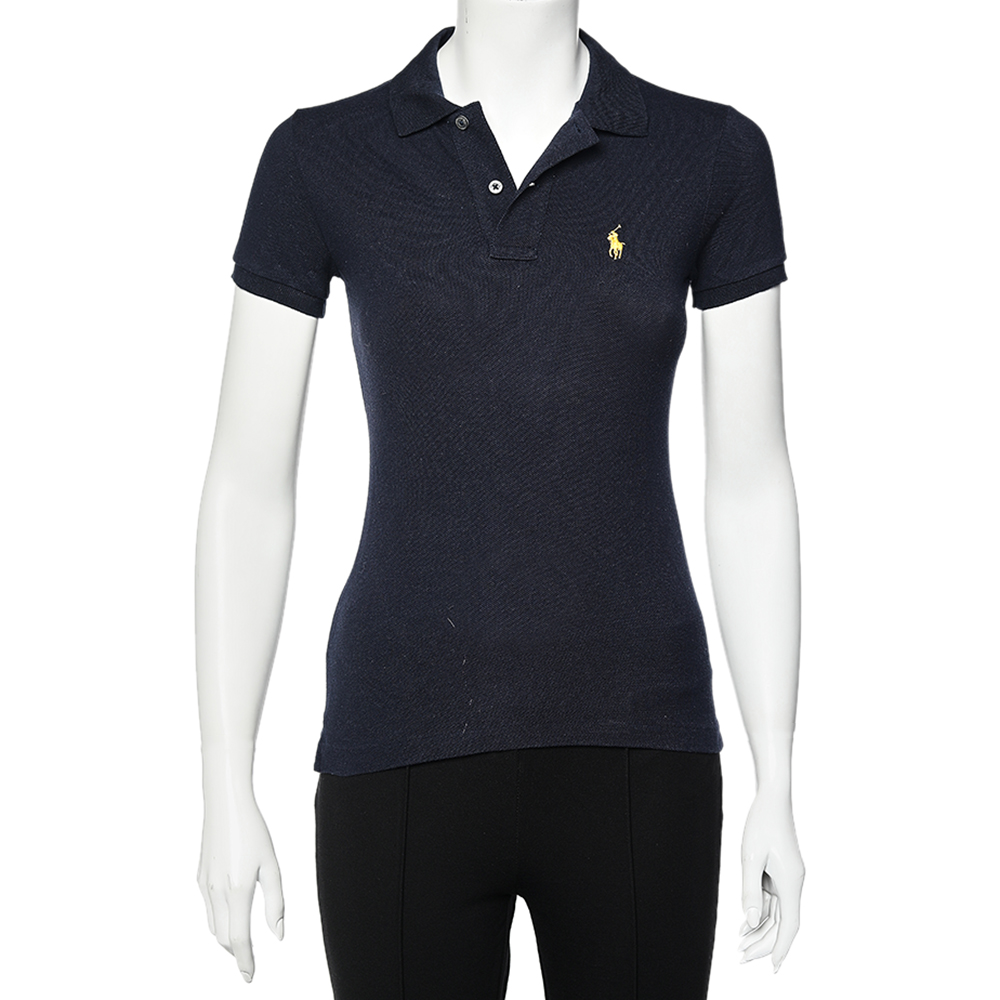 luxury-women-ralph-lauren-used-clothes-p586193-005-2 Ralph Lauren Navy Blue Cotton Pique Skinny Polo T-Shirt XS