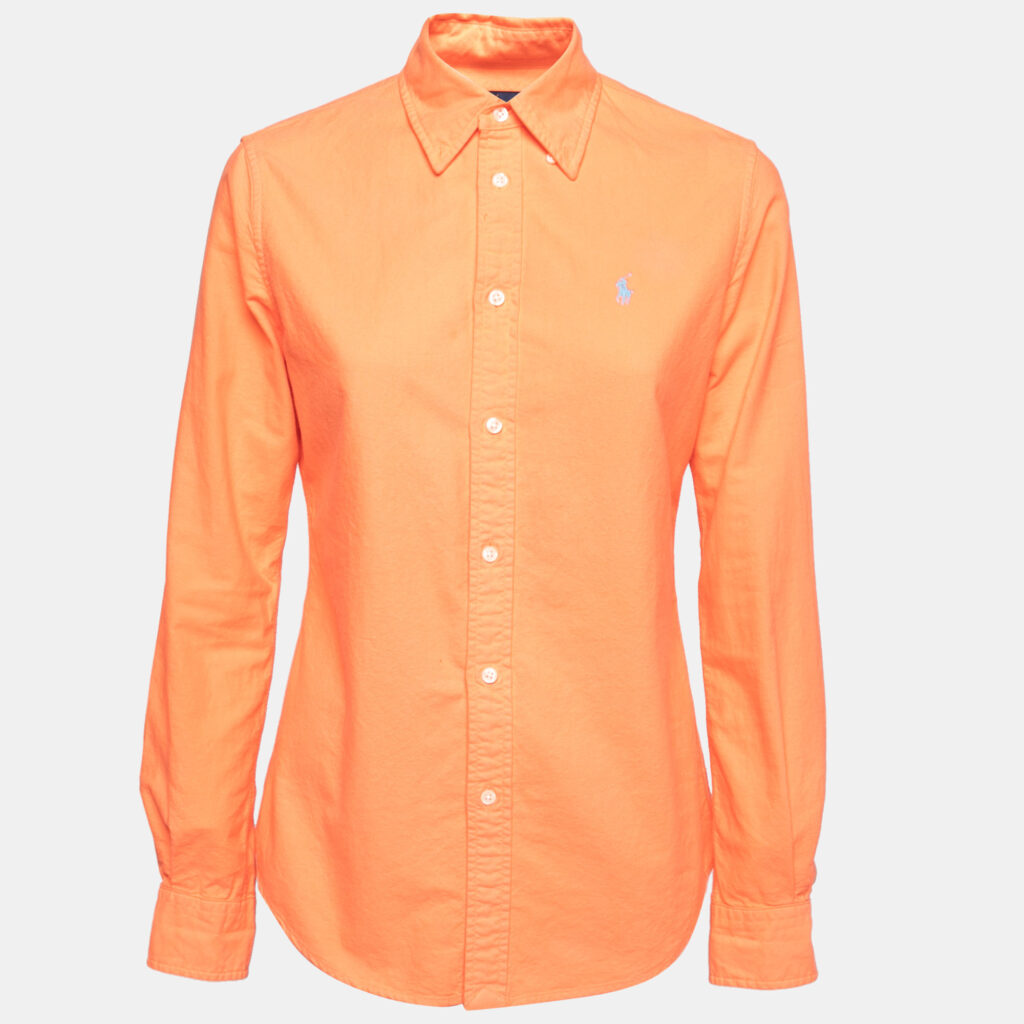 luxury-women-ralph-lauren-used-clothes-p649313-001-1 Ralph Lauren Neon Orange Cotton Button Front Custom Fit Shirt S
