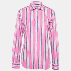 Ralph Lauren Pink Striped Cotton Slim Fit Button Front Shirt L
