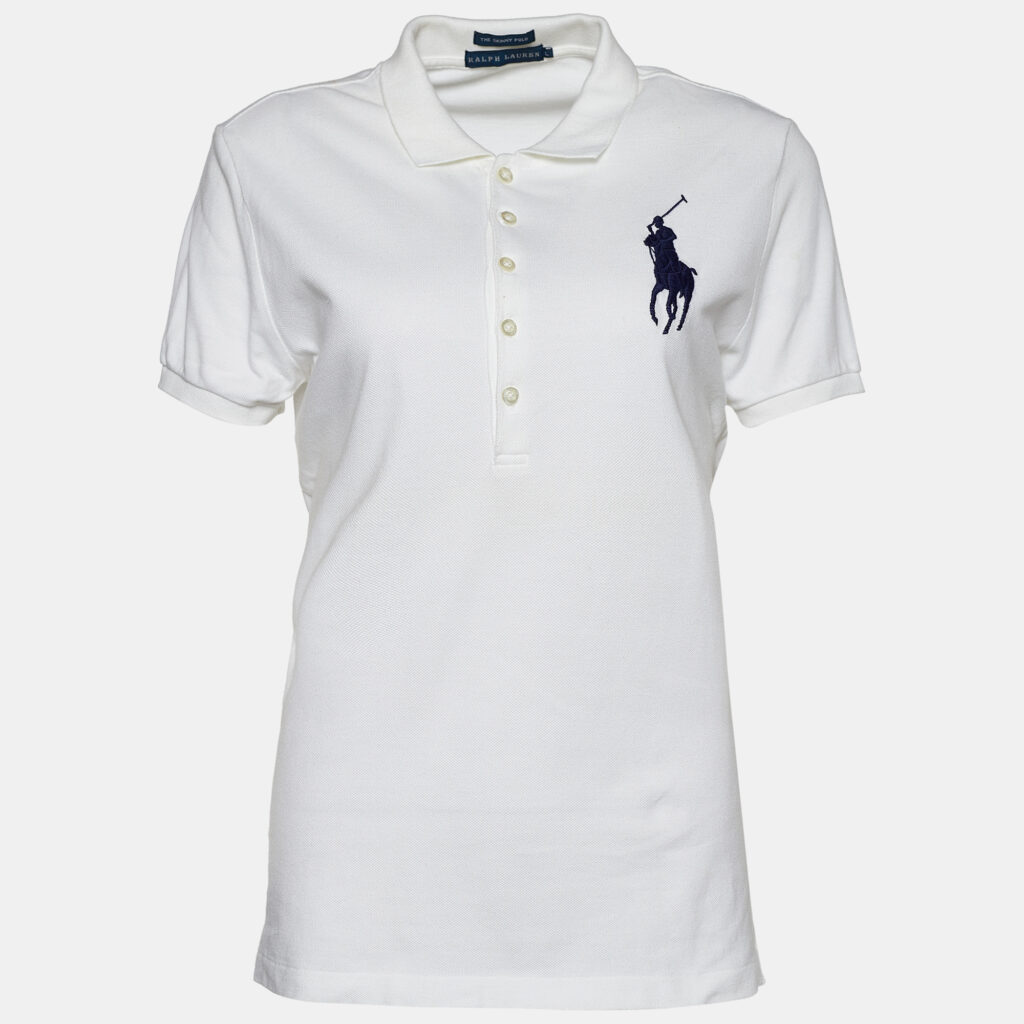 luxury-women-ralph-lauren-used-clothes-p721246-001 Ralph Lauren White Cotton Pique Polo T-Shirt L
