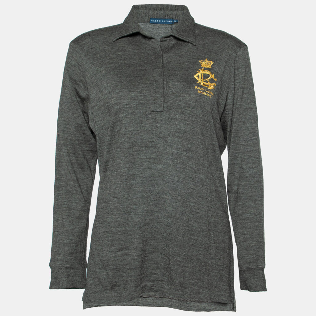 luxury-women-ralph-lauren-used-clothes-p796156-001 Ralph Lauren Dark Grey Wool & Cashmere Long Sleeve Polo T-Shirt XL